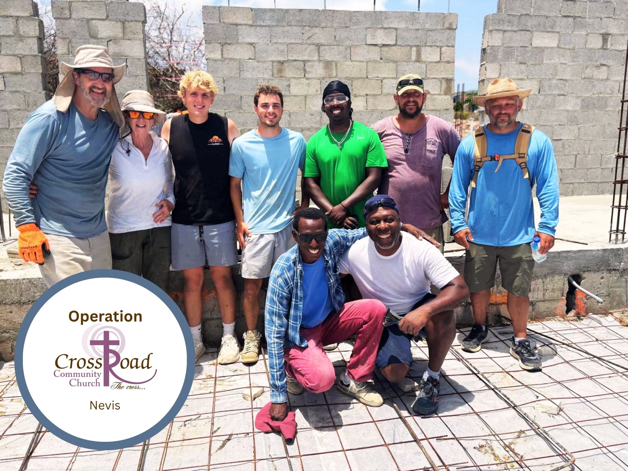 Calvary Community and Operation Crossroad mission team at the new church building site in Nevis