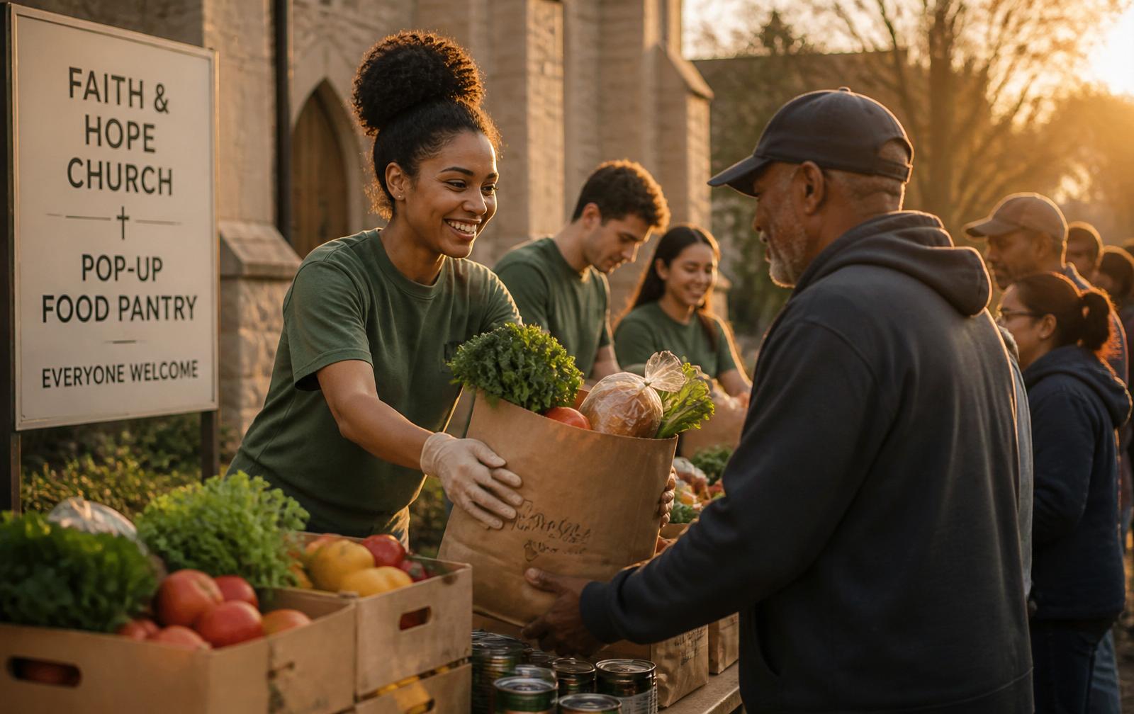 Volunteers distributing groceries at the Calvary Community Pop-Up Food Bank